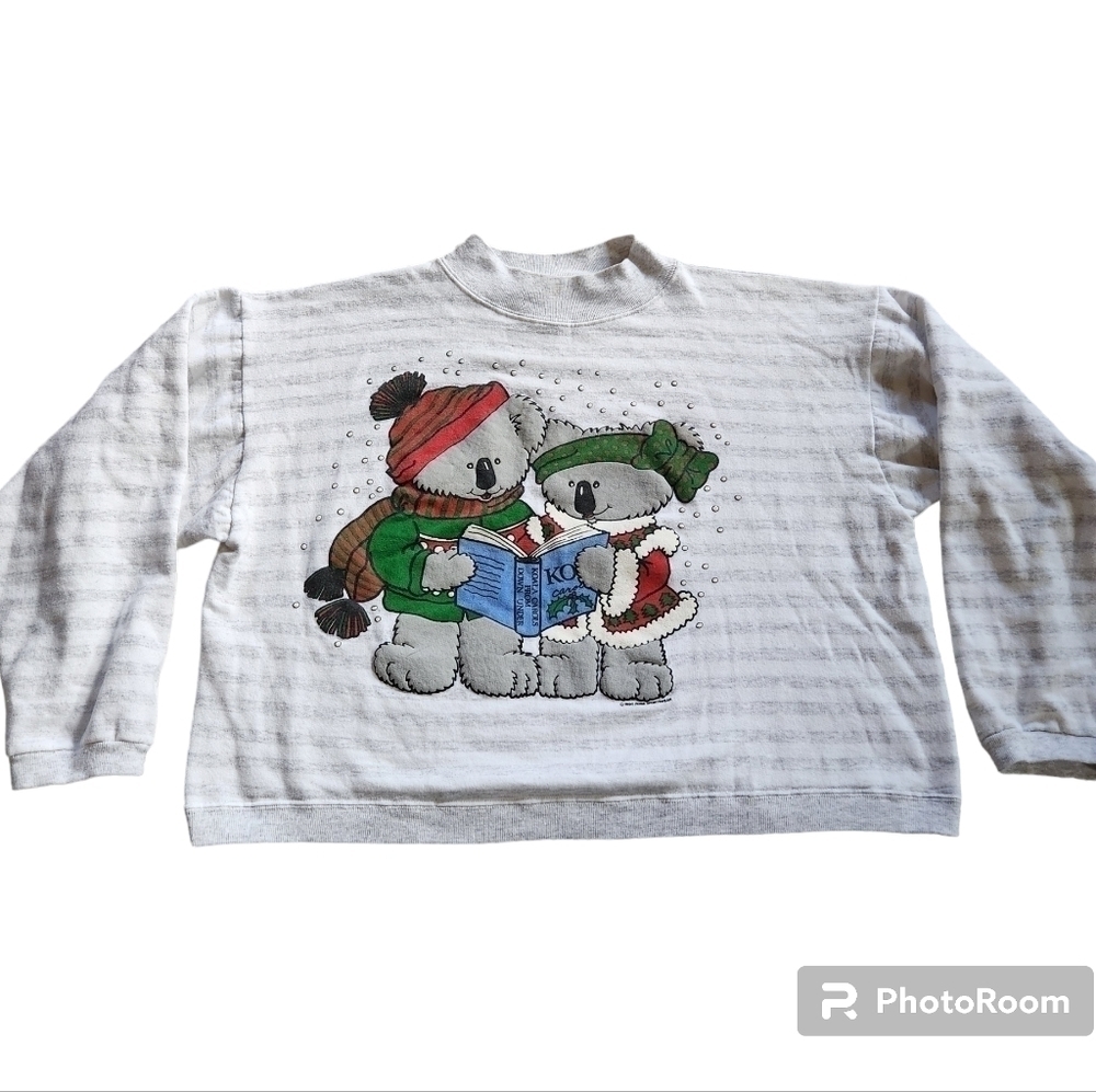 Vintage 90s Ross Sportswear Koala Christmas Graphic Cropped Oversized sweatshir